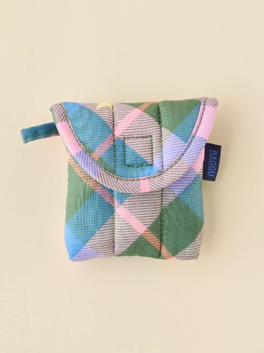 NWT Baggu Puffy Earbuds Case - Green Star Plaid - Picture 4 of 6